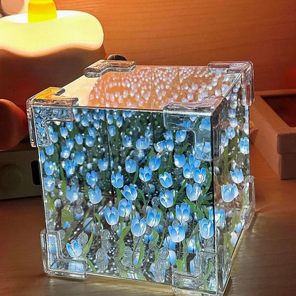 Creative Diy Tulip Flower Sea Cube Three-Dimensional Small Night Lamp.