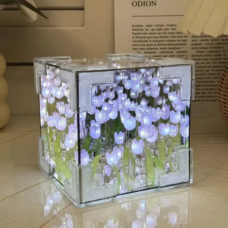 Creative Diy Tulip Flower Sea Cube Three-Dimensional Small Night Lamp.